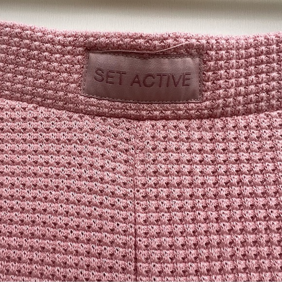 Set Active Waffle Knit Flare Pants Pink Size Small - Picture 3 of 5